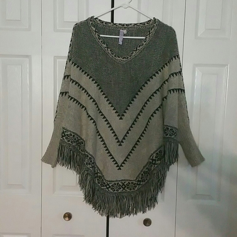 Sweater Knit Sleeved Poncho